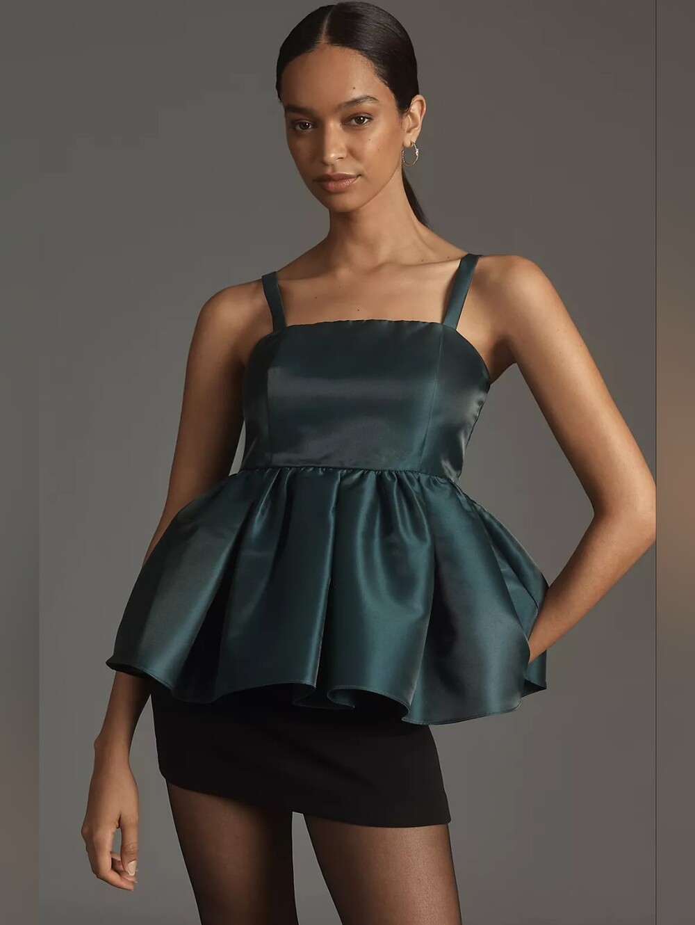 Satin Peplum Camisole in Deep Teal